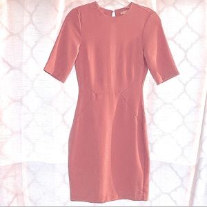 NWOT 🌷 H&M Crew Neck Open Back Crepe Sheath Dress - Vintage Pink - Size 2